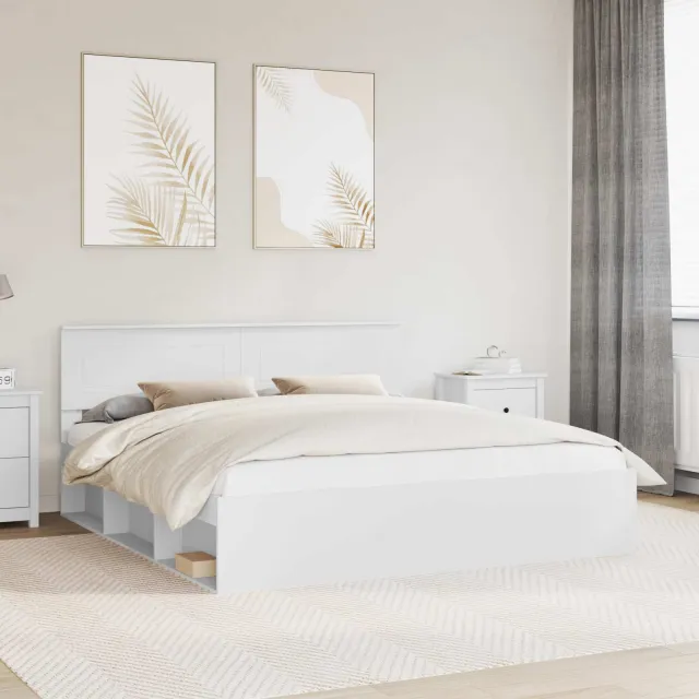 vidaXL Bedframe met hoofdeinde Wit 200 x 200 cm Bewerkt hout