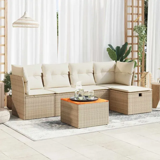 vidaXL 6-delige Loungeset met kussens poly rattan beige, foto 2