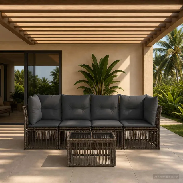 vidaXL Tuinbankenset 5 st 4-zits Grijs poly rattan, foto 2