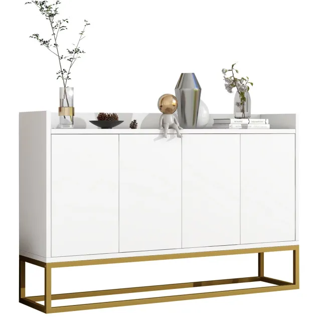 MUVANO Wit greeploos dressoir - Buffetkast met 4 deuren - MDF bovenblad en metalen frame - 120 x 30 x 80 cm - Voor eetkamer, woonkamer en keuken