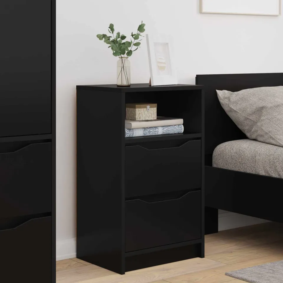 vidaXL Nachtkastjes 2 st Zwart 40 x 30 x 67 cm Bewerkt hout, foto 4
