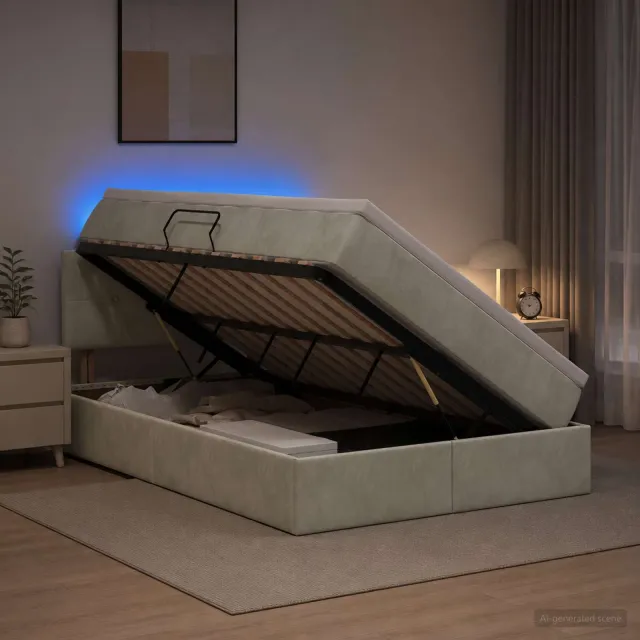 vidaXL LED Opslagbed met Matras Lichtgrijs 120 x 200 cm Fluweel