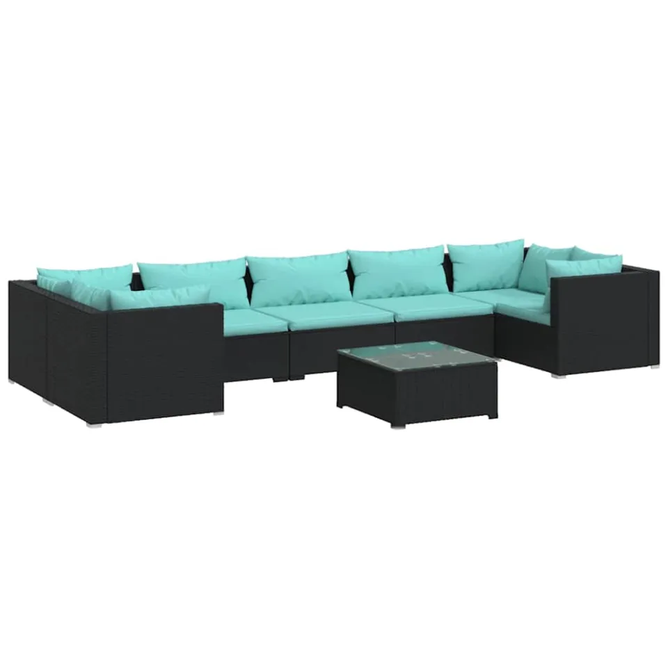 vidaXL 8-delige Loungeset met kussens poly rattan zwart, foto 3