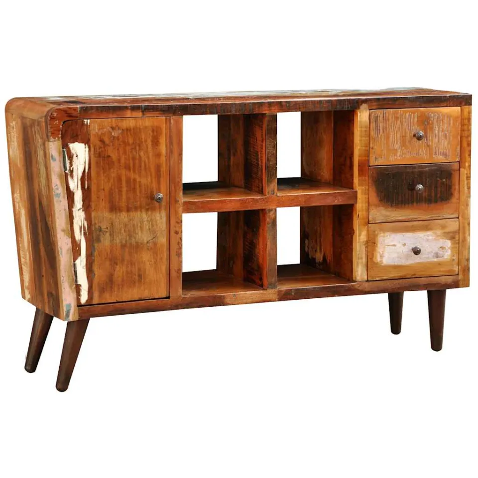 vidaXL Kast met 1 deur, 4 schappen en 3 lades massief gerecycled hout bruin, foto 4
