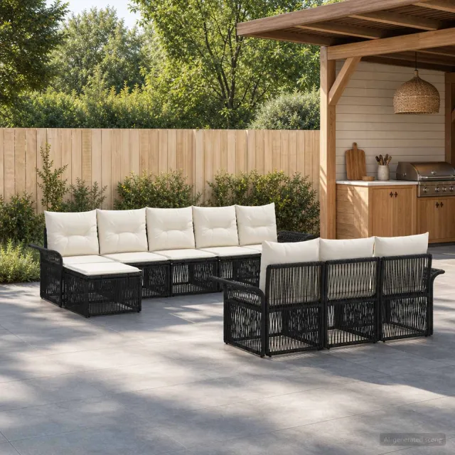 vidaXL Tuinbankenset 10 st 10-zits Zwart poly rattan