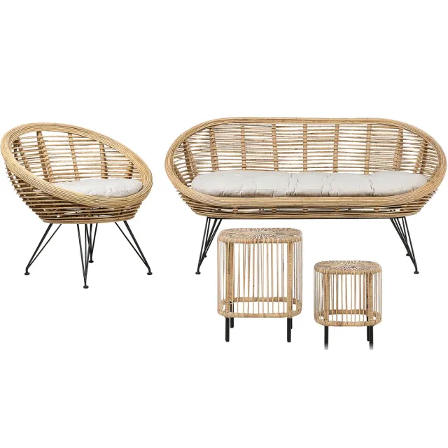 Beliani MARATEA/ CESENATICO - Loungeset 3-zits - Lichtbeige - Rotan Natuurlijk