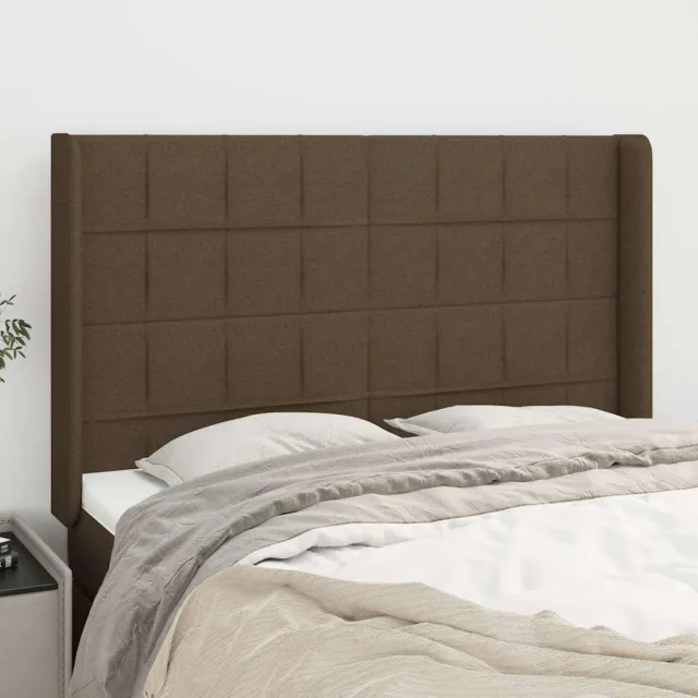 vidaXL Hoofdbord met randen 147x16x118/128 cm stof donkerbruin bruin