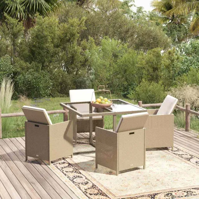 vidaXL 5-delige Tuinset met kussens poly rattan beige, foto 2