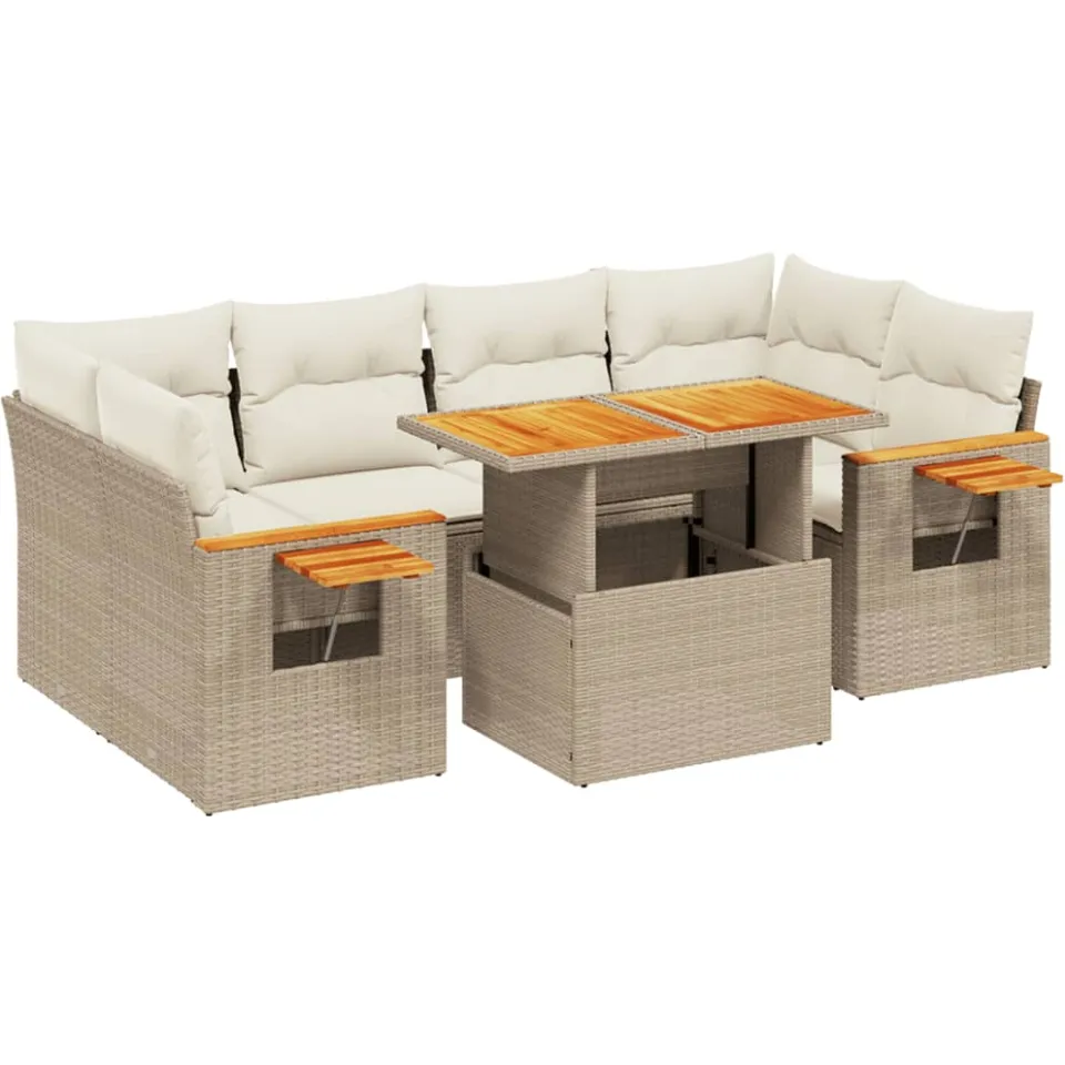 vidaXL 7-delige Loungeset met kussens poly rattan beige, foto 3
