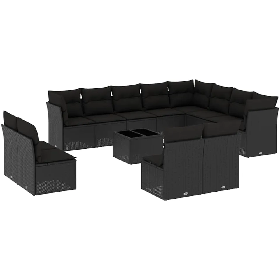 vidaXL 13-delige Loungeset met kussens poly rattan zwart, foto 3