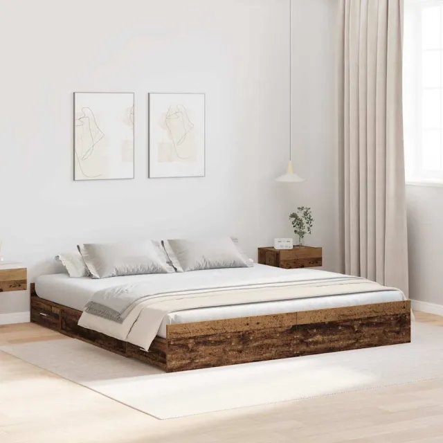 vidaXL Opbergbedframe met lade Oud Hout 180 x 200 cm Bewerkt hout Bruin