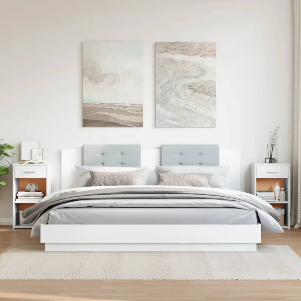 vidaXL Nachtkastjes 2 st 35x34x65 cm bewerkt hout wit, foto 3