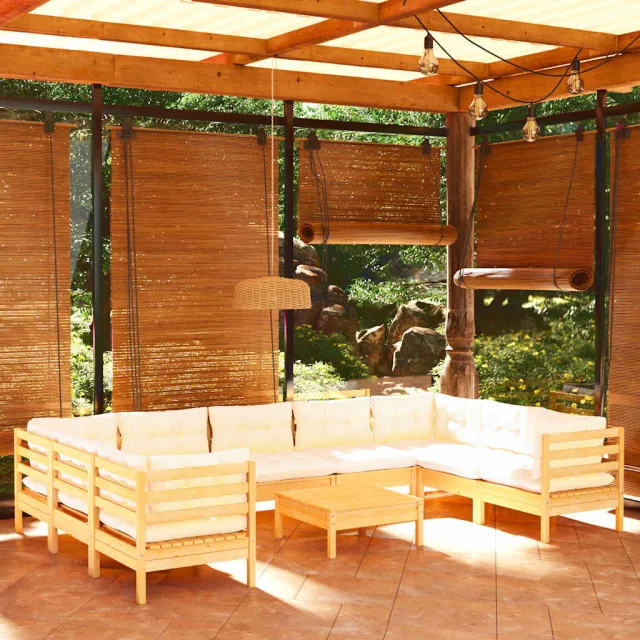 vidaXL 10-delige Loungeset met crèmekleurige kussens grenenhout, foto 2