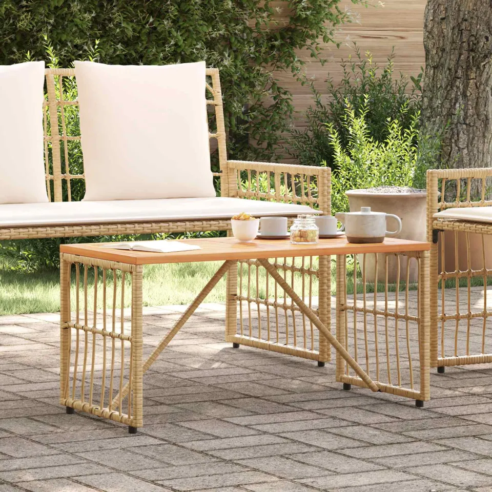 vidaXL Buiten Tafel Naturel 80 x 40 x 40 cm Staal en Poly Rattan, foto 4