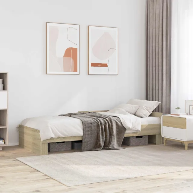 vidaXL Bedframe met Hoofdeinde Sonoma Eiken 80 x 200 cm Bewerkt hout Bruin
