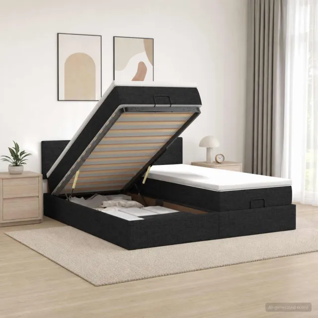 vidaXL Ottoman Bed met Matrassen en LED Zwart 180 x 200 cm Stof