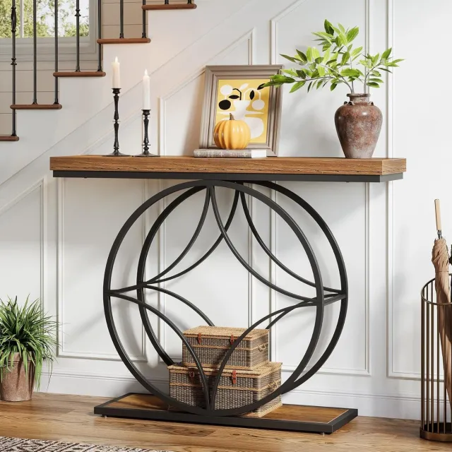 Tribesigns Bijzettafel - Industriële Bijzettafel met 2 Niveaus en Opbergruimte - Sidetable met Metalen Frame -120×30×88 cm - voor Woonkamer, Slaapkamer - Bruin