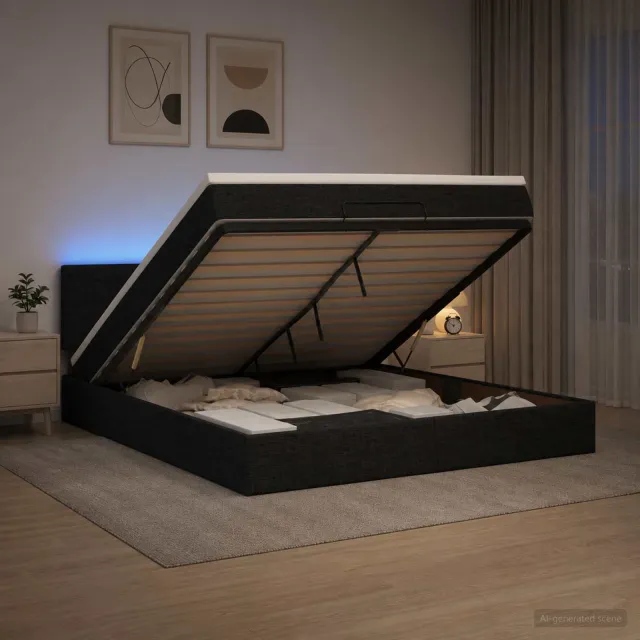 vidaXL Ottoman Bed met Matrassen en LED Zwart 140 x 200 cm Stof