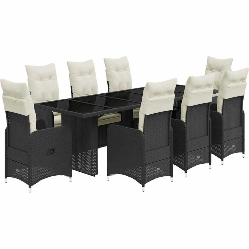 vidaXL 9-delige Bistroset met kussens poly rattan zwart, foto 3