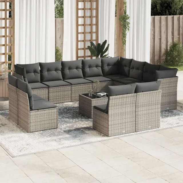 vidaXL 13-delige Loungeset met kussens poly rattan grijs, foto 2