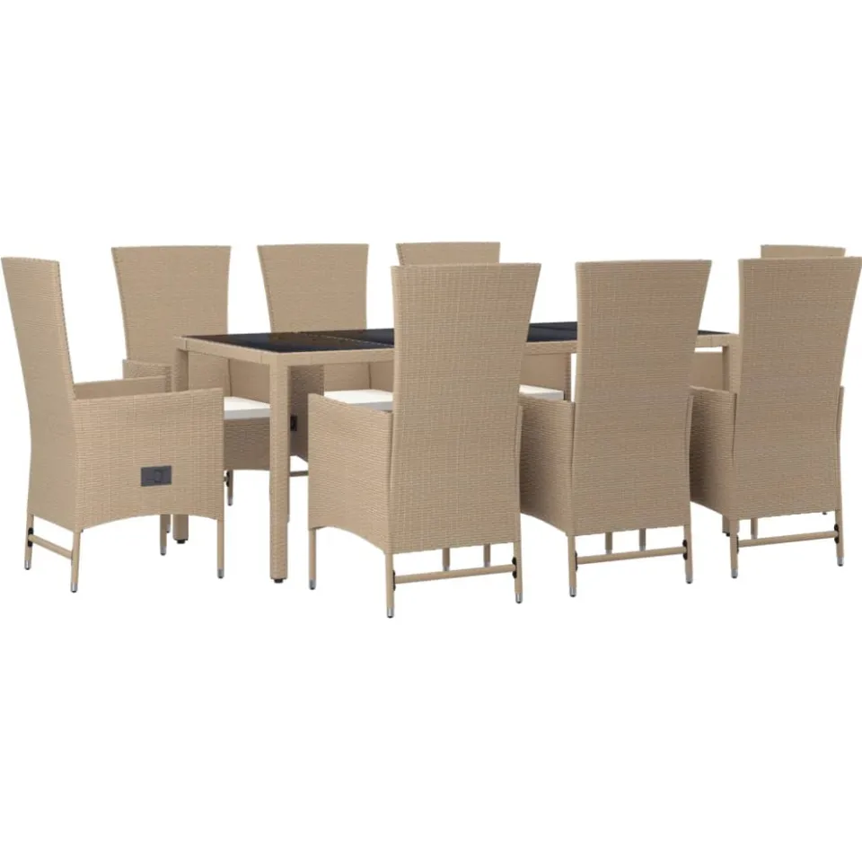 vidaXL 9-delige Tuinset met kussens poly rattan beige