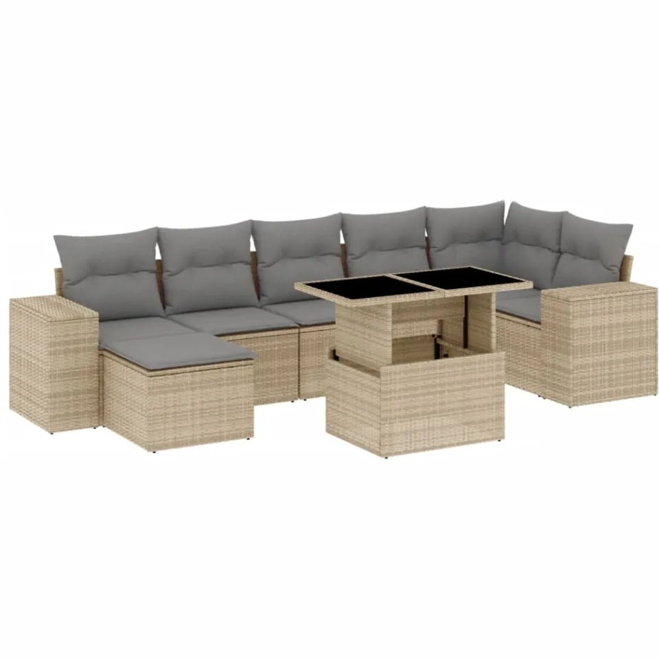 vidaXL 8-delige Loungeset met kussens poly rattan beige