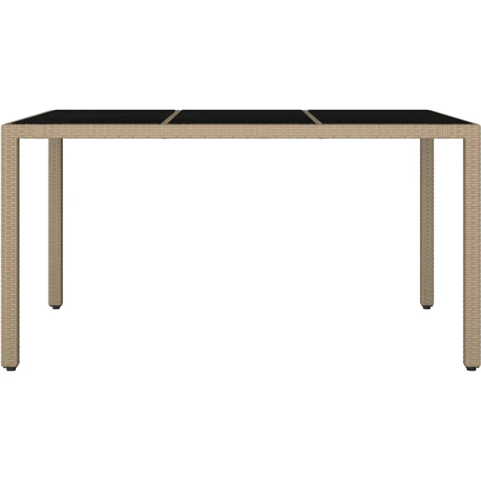 vidaXL Tuintafel met glazen blad poly rattan en gehard glas beige