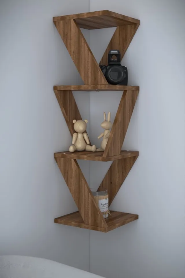 Dekorfim Hoekboekenkast| Hoekplank| Decoratieve Plank| Modern| 85x 22 cm Donkere Walnoot