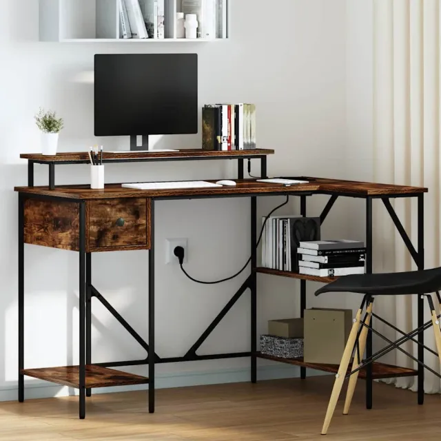vidaXL Bureau Gerookt eiken 120 x 79 x 86,5 cm Bewerkt hout Bruin