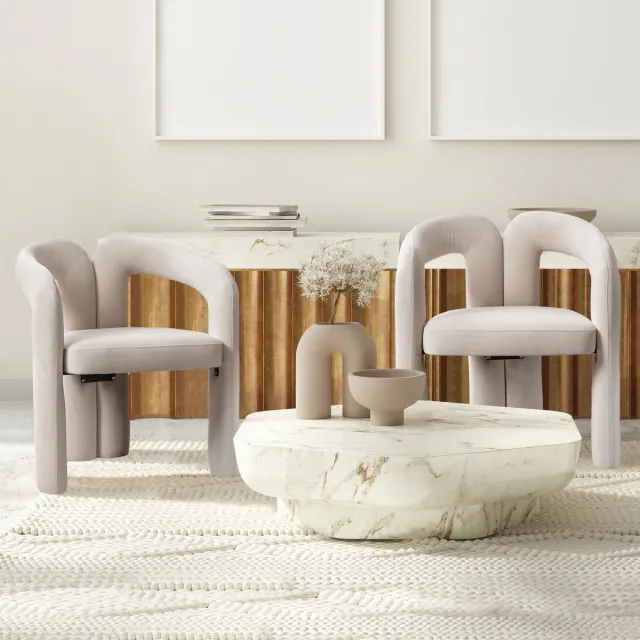 Sweiko Eetkamerstoel - Set van 2 - Fluwelen stof - Beige
