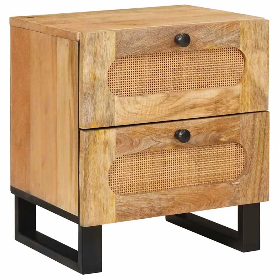 vidaXL Nachtkastje 2 st Naturel 40 x 33 x 46 cm Massief Mango Hout, foto 2
