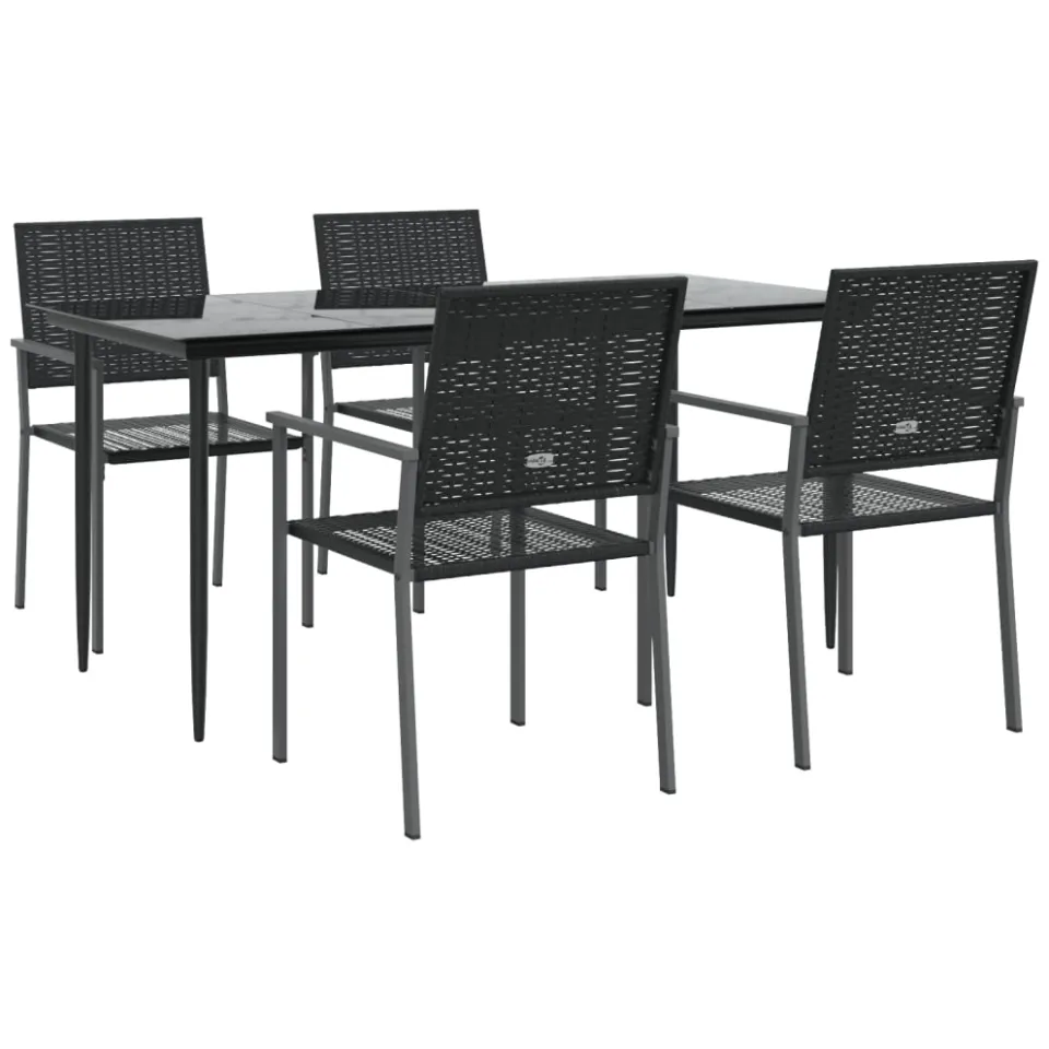 vidaXL 5-delige Tuinset poly rattan en staal Zwart