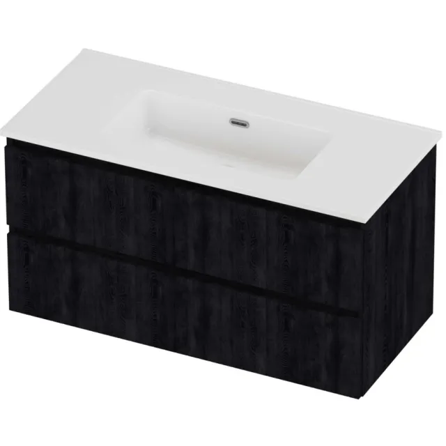 Proline Tribute Badmeubelset Porselein Elegant Zonder Kraangat 100x46x54 cm Glans Wit Charcoal Oak Eiken