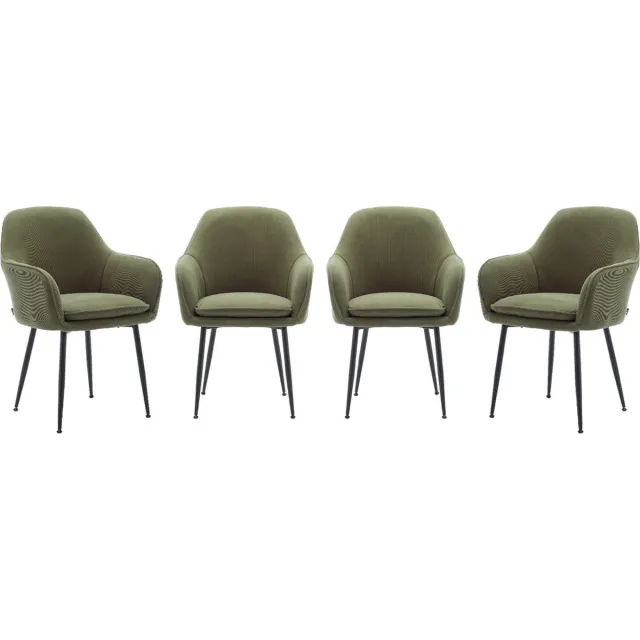 sweeek Set van 4 stoelen in corduroy met matzwarte metalen poten, l 57 x d 59 x h 84,5 donker kaki