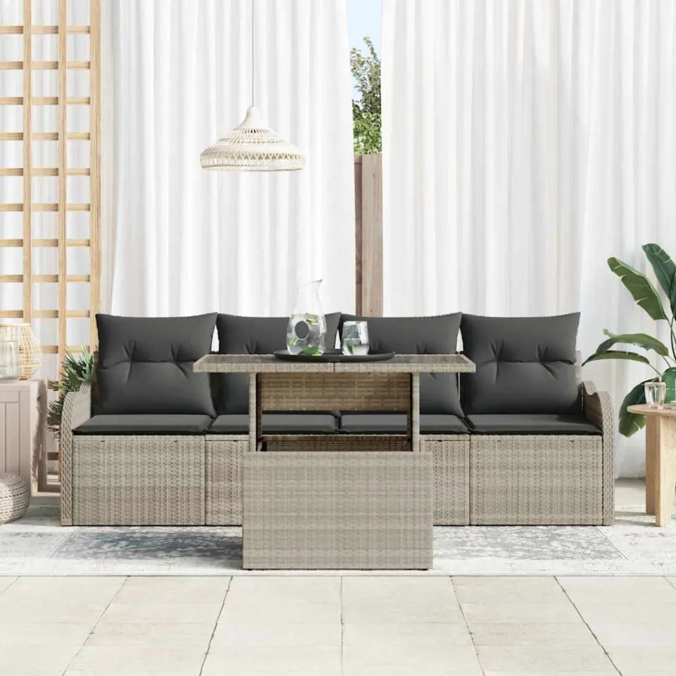 vidaXL Tuin Sofa Set 5 st Lichtgrijs Poly riet, foto 3