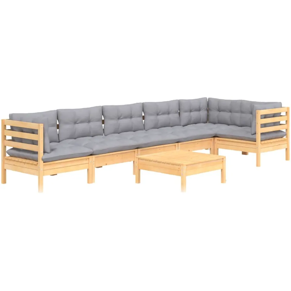 vidaXL 7-delige Loungeset met grijze kussens grenenhout grijs