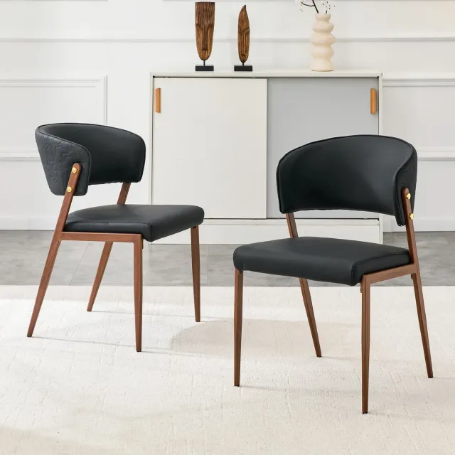 FloraGrace Eetkamerstoel Set van 2 – Gevoerde Zitting Met Ergonomische Rugleuning – Voor Eetkamer, Woonkamer En Keuken – Kunstleer – Zwart