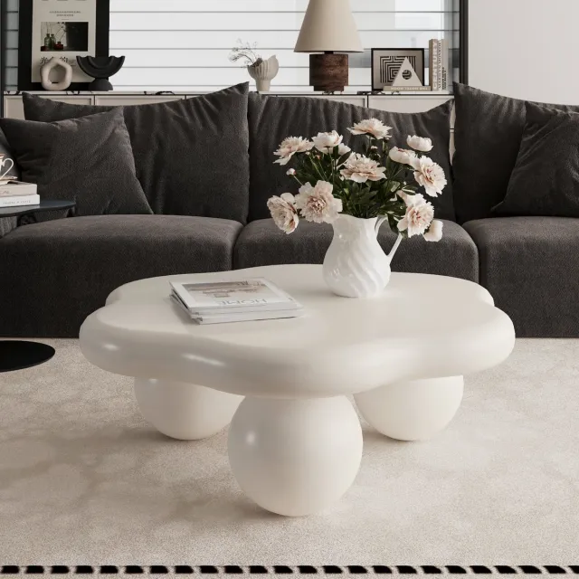 HAUSS SPOLE Salontafel - Wolkvormig Design Met Ronde Poten - Voor Woonkamer En Kinderhoek - MDF - 80 cm - Cremewit