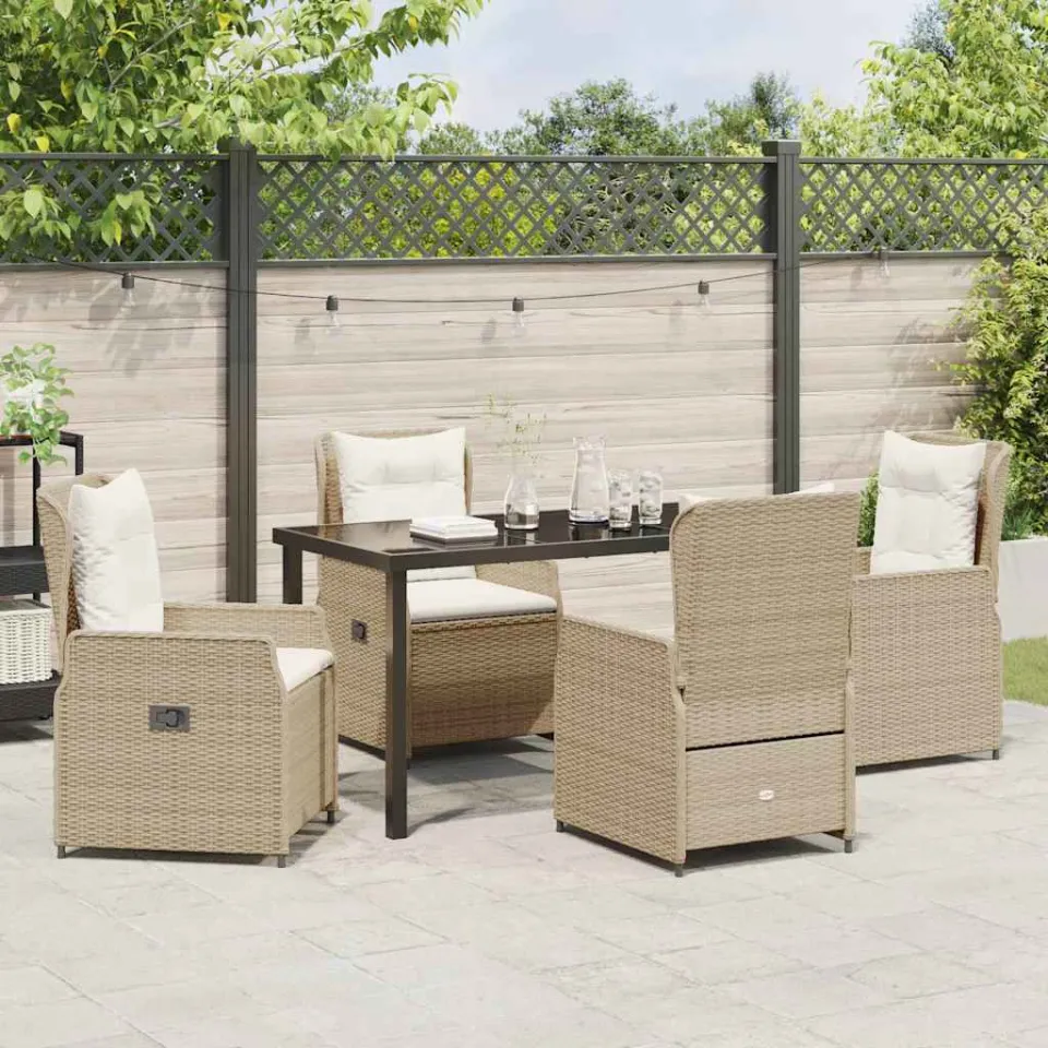 vidaXL Tuin eettafelset 5 st Beige en Licht Grijs poly rattan, foto 3