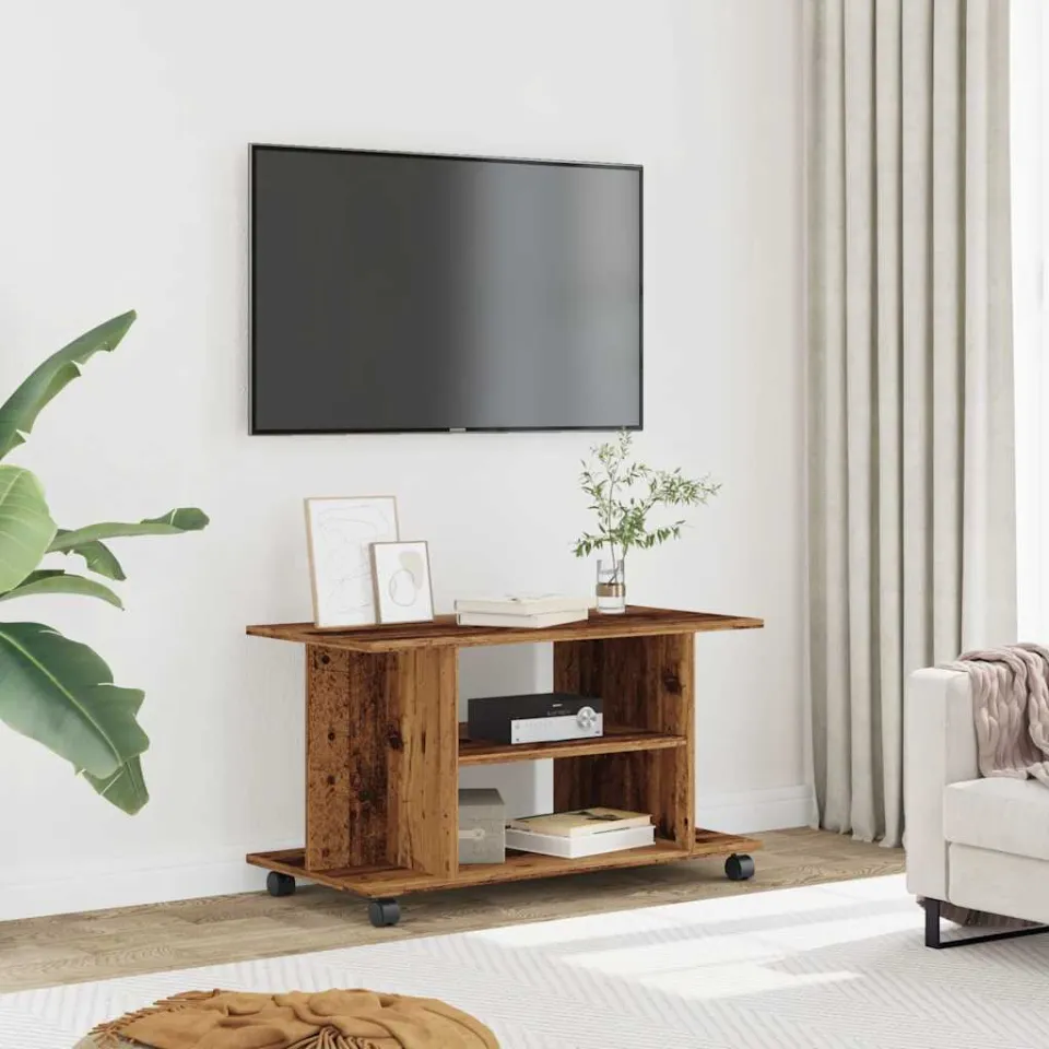 vidaXL Tv-meubel met wieltjes 80x40x45 cm bewerkt hout oud houtkleurig bruin, foto 3