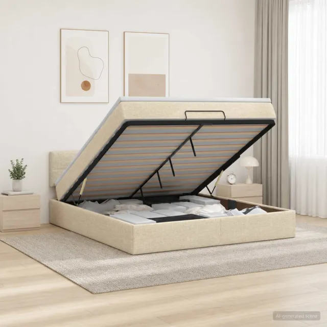 vidaXL Ottoman bed met matras Crèmekleurig 180 x 200 cm Stof