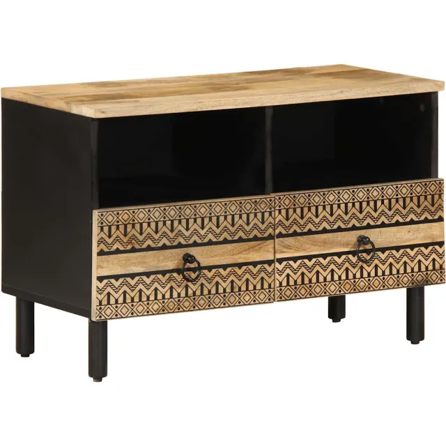 vidaXL Tv-meubel 70x33,5x46 cm massief ruw mangohout zwart