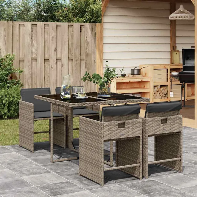 vidaXL 5-delige Tuinset met kussens poly rattan grijs, foto 2