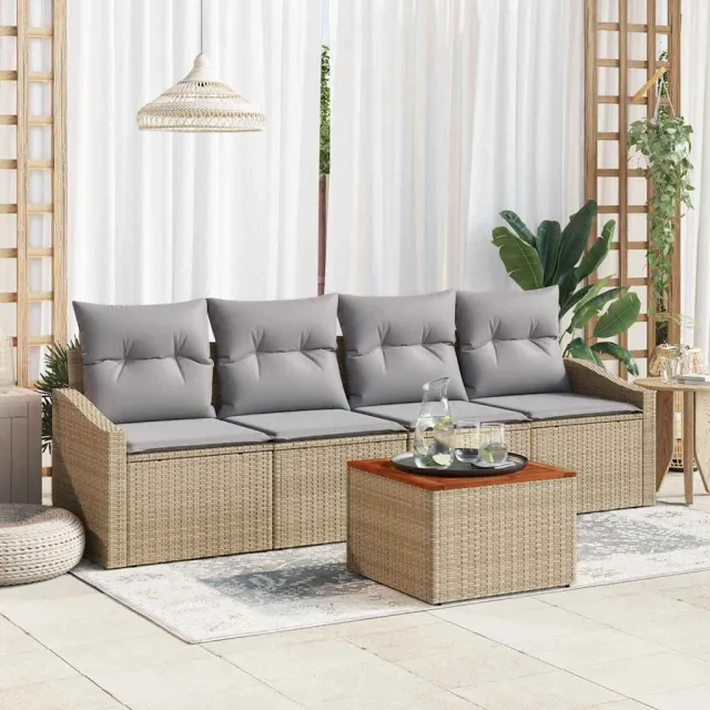 vidaXL Tuinbankenset 5 st Beige en Licht Grijs poly rattan