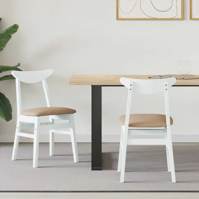 vidaXL Eettafelstoelen 2 st Massief Rubberhout Wit 42 x 47.5 x 81 cm, foto 2