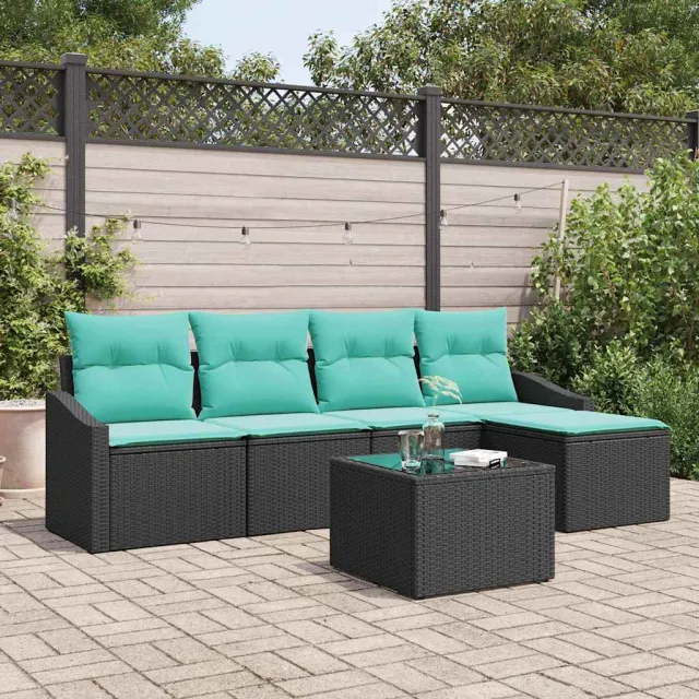 vidaXL Bankstel 6 st Zwart poly rattan, foto 2