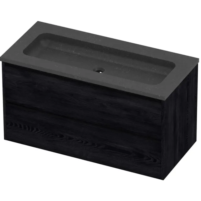 Proline Rollo Badmeubelset Hardsteen Elegant 2 Laden 100x46x54 cm Blue Stone Black Oak Eiken