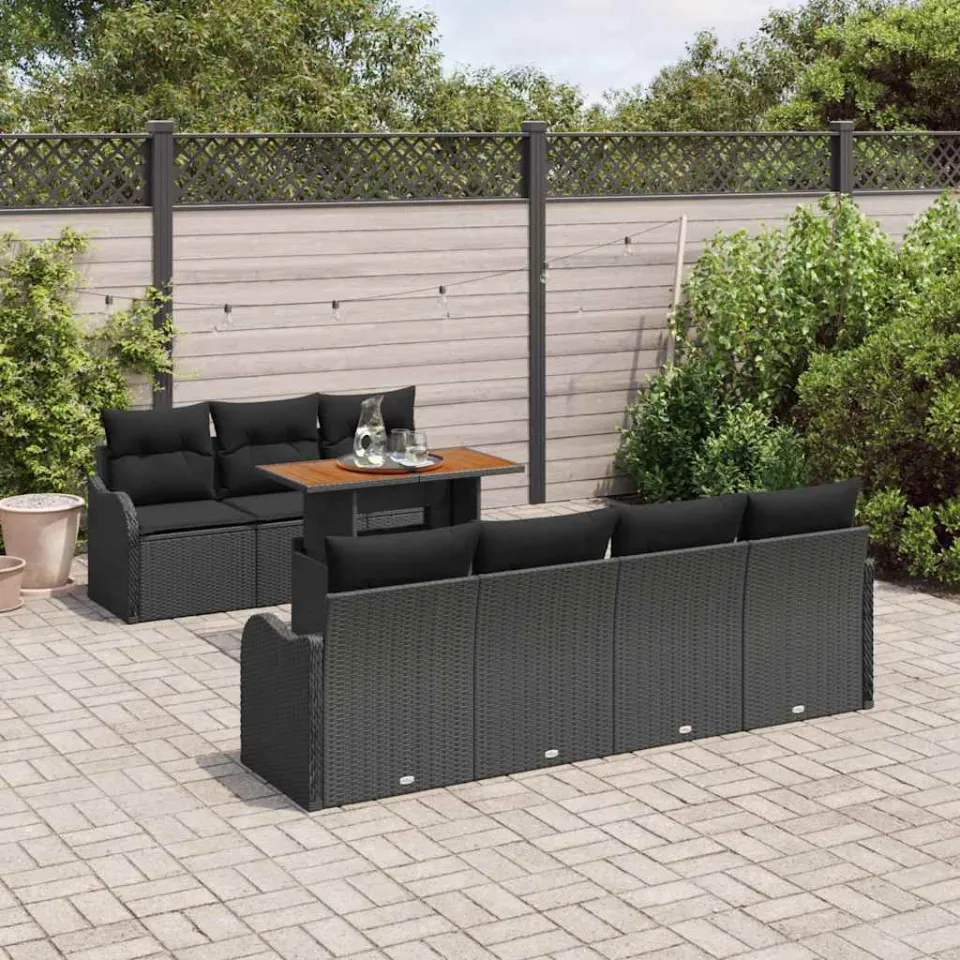 vidaXL Tuin Sofa Set 8 st Zwart Poly riet, foto 3
