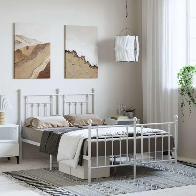 vidaXL Bedframe met hoofd- en voeteneinde metaal wit 135x190 cm