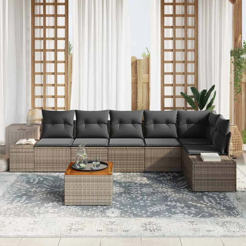 vidaXL Tuinbankenset 7 st Grijs poly rattan, foto 3